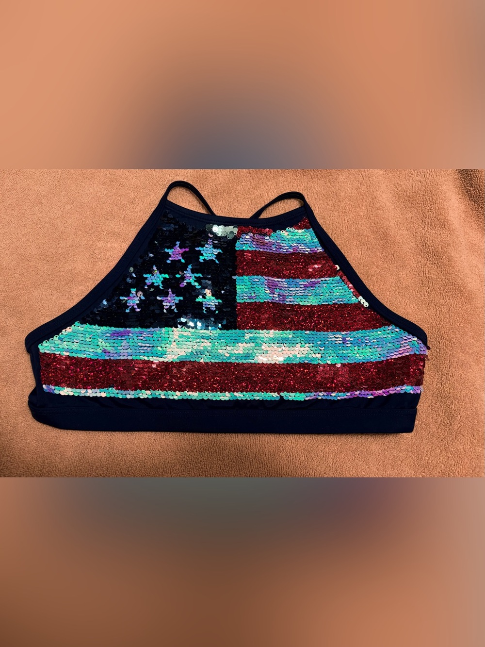 Justice Girls 14/Women's XXS American Flag flippy sequence bikini top